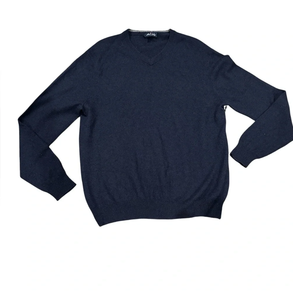 Allen Solly Men's Cashmere Navy Blue V-Neck Business Casual Sweater L